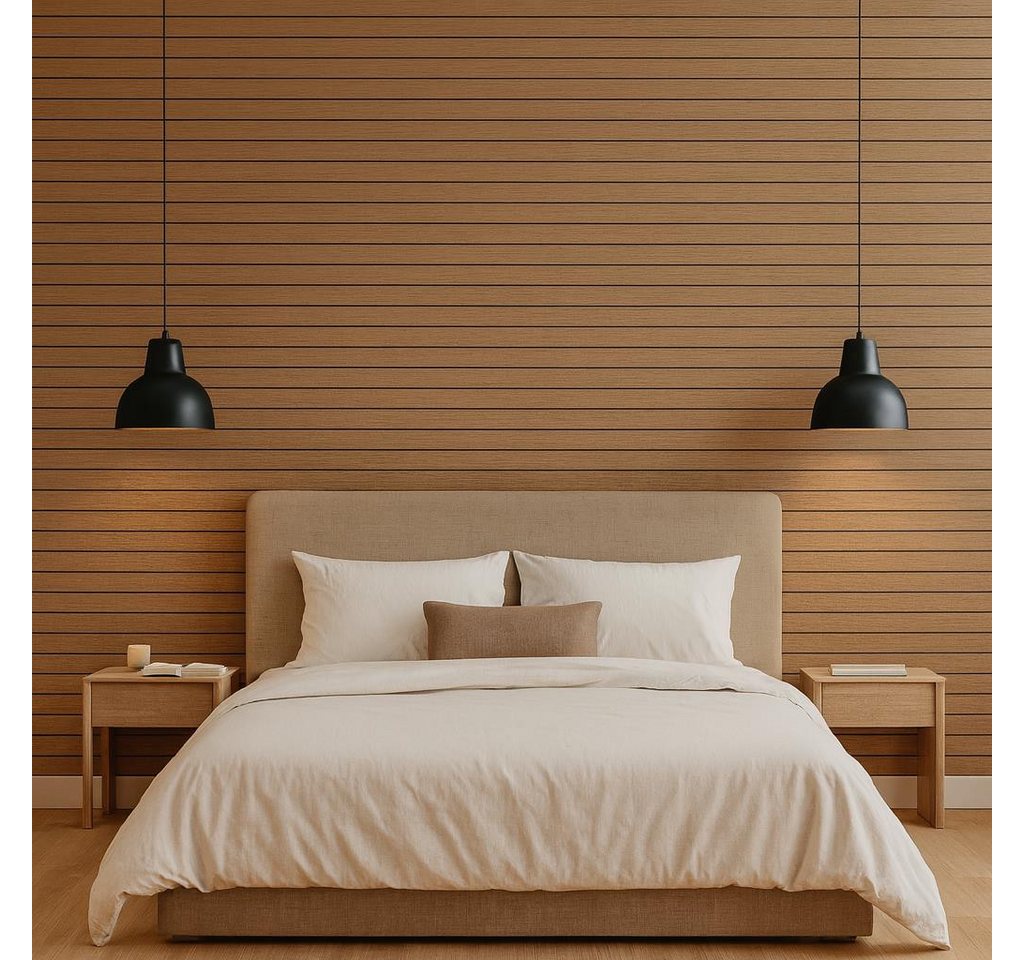 HOOZ 3D Wandpaneel Wandverkleidung Holzoptik Selbstklebende 3D-Paneele Hellbraun 60x300cm, BxL: 60x300 cm, (Typ Lamellen 60-Serie, 1-tlg) Selbstklebend, zuschneidbar, 3D-Holzmaserung, strukturierte Oberfläche Bild 3