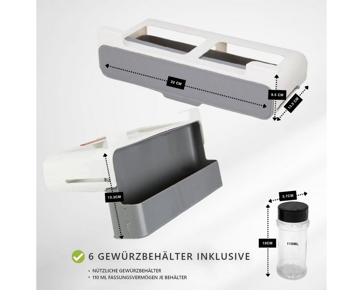 COFI 1453 Gewürzregal zum Unterbauen für Küchenschränke Gewürzhalter mit 6 Behältern