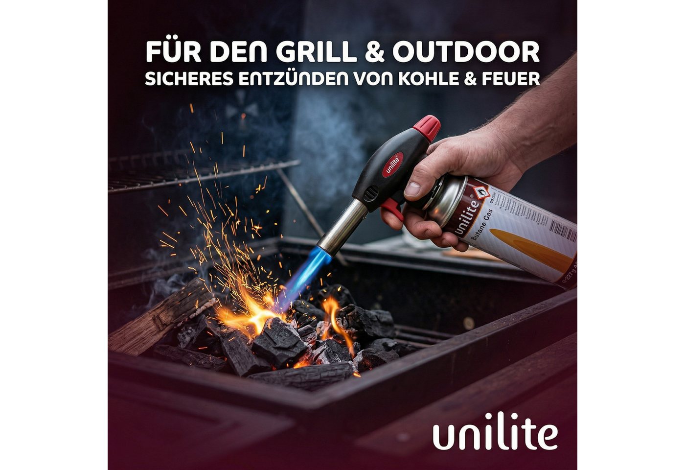 Unilite Flambierbrenner Gasbrenner Lötbrenner Set mit 2 x 227g Gaskartuschen, (3-tlg), 1300W, 1300°C, Piezozündung, MSF-1A-Kompatibel