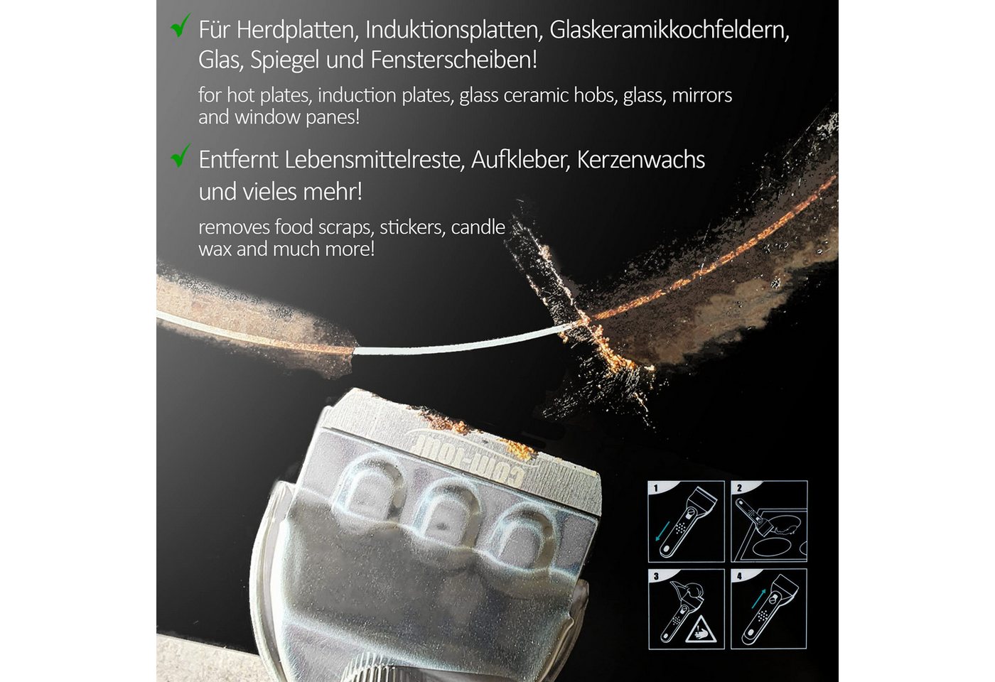 com-four Glasschaber Schaber aus rostfreiem Edelstahl mit rutschfestem Griff Bild 5