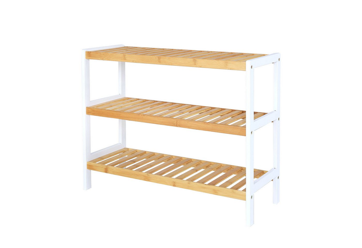dibea Regal aus Bambus mit 3 Ablageflächen, 70x26x55 cm, natur/weiß, 1-tlg., robust & nachhaltig, platzsparend & pflegeleicht Bild 2