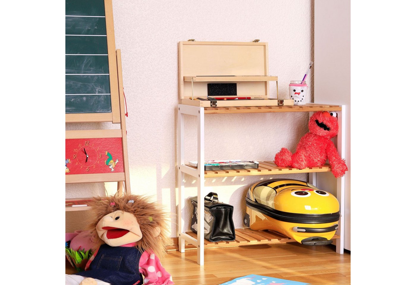 dibea Regal aus Bambus mit 3 Ablageflächen, 70x26x55 cm, natur/weiß, 1-tlg., robust & nachhaltig, platzsparend & pflegeleicht Bild 4