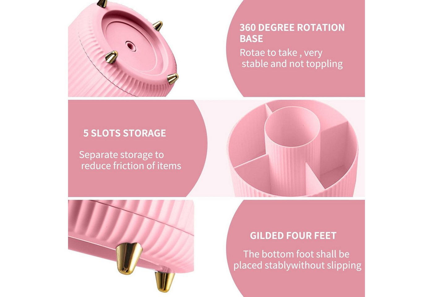 FELIXLEO Küchenorganizer-Set 360° Make up Organizer Pink Pinselhalter 5 Fächer Kosmetik Aufbew, (1-tlg) Bild 3