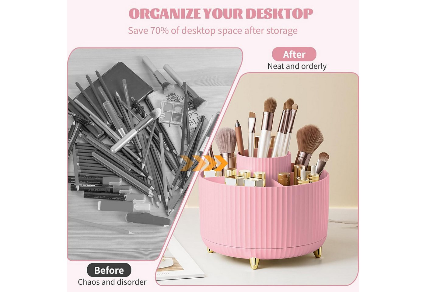 FELIXLEO Küchenorganizer-Set 360° Make up Organizer Pink Pinselhalter 5 Fächer Kosmetik Aufbew, (1-tlg) Bild 4