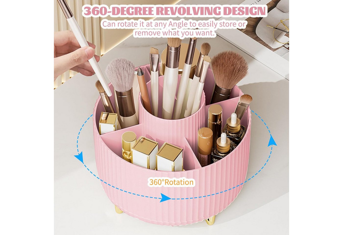 FELIXLEO Küchenorganizer-Set 360° Make up Organizer Pink Pinselhalter 5 Fächer Kosmetik Aufbew, (1-tlg) Bild 5
