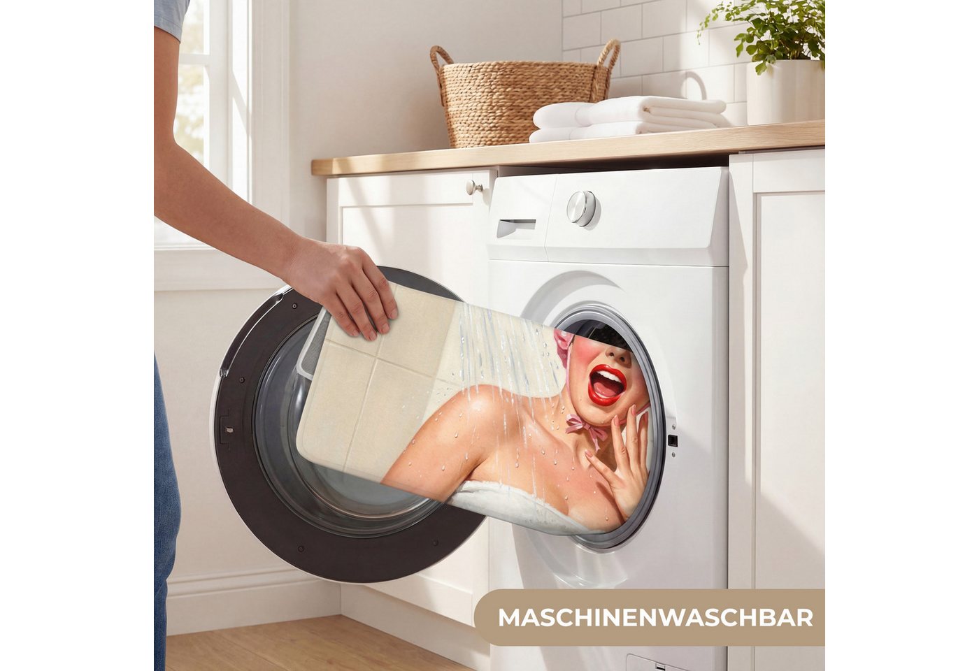 OnlyWow Badematte Frau - Dusche - Rosa, Höhe 10 mm, Polyester, Rechteckig, Badezimmerteppich, Badteppich, Rutschfest, Badvorleger, Waschbar Bild 2