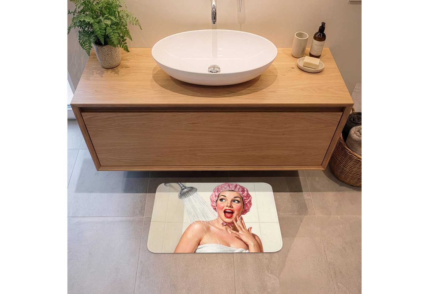 OnlyWow Badematte Frau - Dusche - Rosa, Höhe 10 mm, Polyester, Rechteckig, Badezimmerteppich, Badteppich, Rutschfest, Badvorleger, Waschbar Bild 4