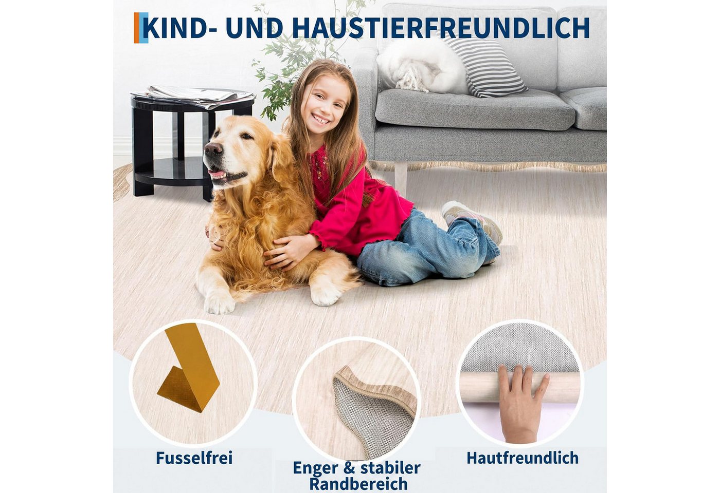 GarveeMore Teppich Waschbarer Teppich, 1200 g/m², TPR-Rutschschutz-Rücken, für Wohnzimmer, Schlafzimmer, Flur & Küche Bild 2