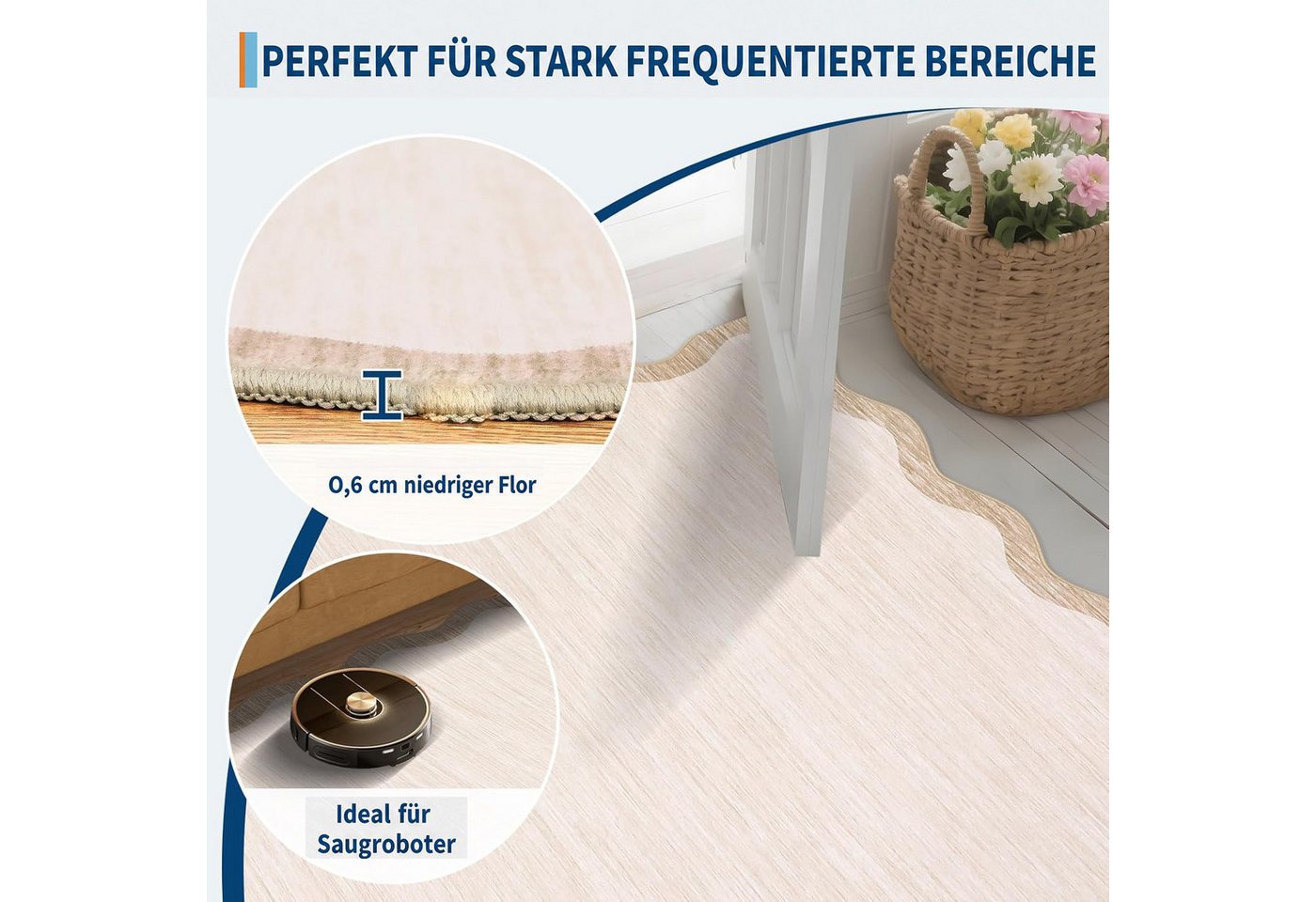 GarveeMore Teppich Waschbarer Teppich, 1200 g/m², TPR-Rutschschutz-Rücken, für Wohnzimmer, Schlafzimmer, Flur & Küche Bild 3