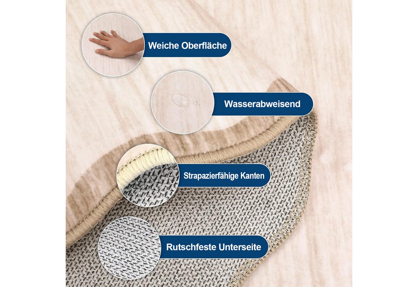 GarveeMore Teppich Waschbarer Teppich, 1200 g/m², TPR-Rutschschutz-Rücken, für Wohnzimmer, Schlafzimmer, Flur & Küche Bild 5