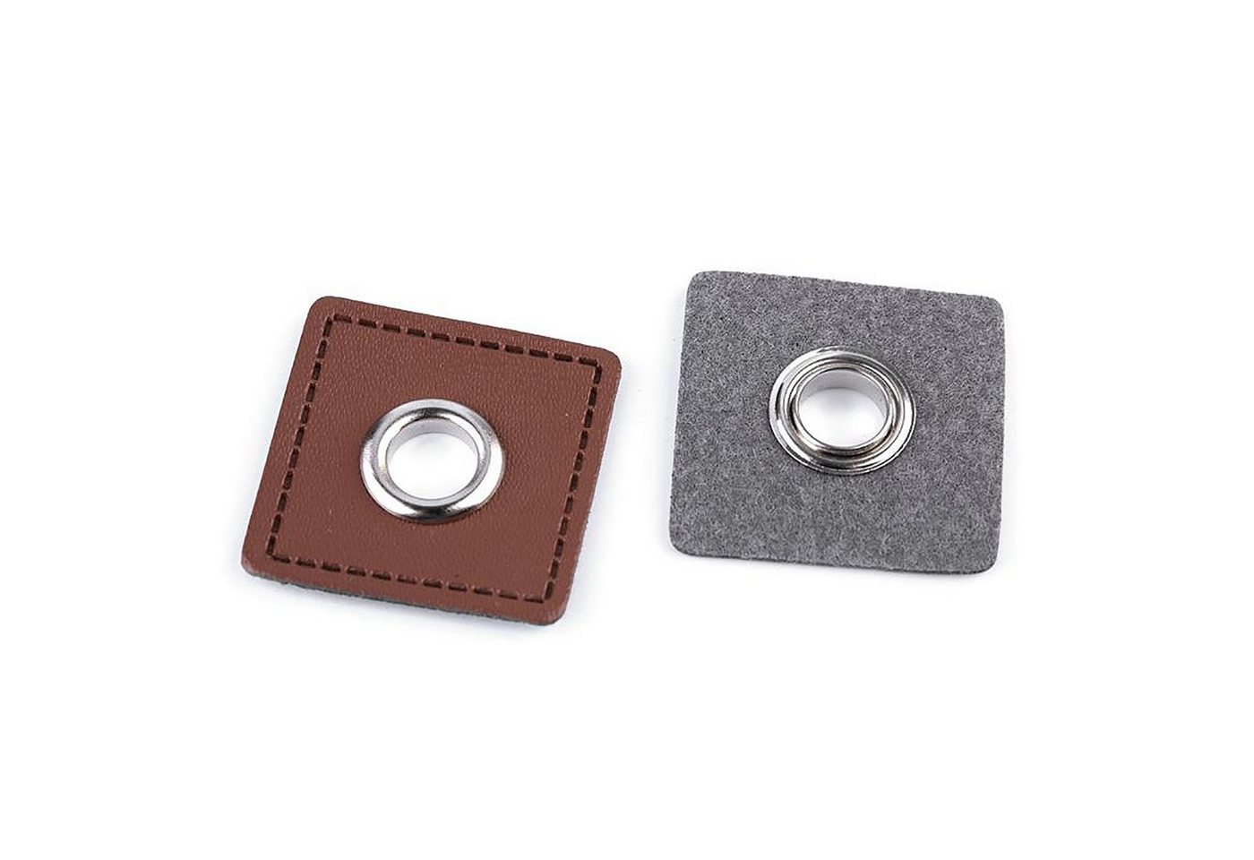 maDDma Aufnäher 4 Metall-Ösen auf Kunstleder, Lederimitat, Metall, beige Öse silbern Bild 2