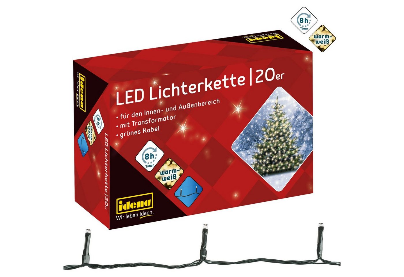 Idena LED-Lichterkette Idena 8325052 - LED Lichterkette mit 20 LEDs in Warmweiß, mit 8 Stunde Bild 4