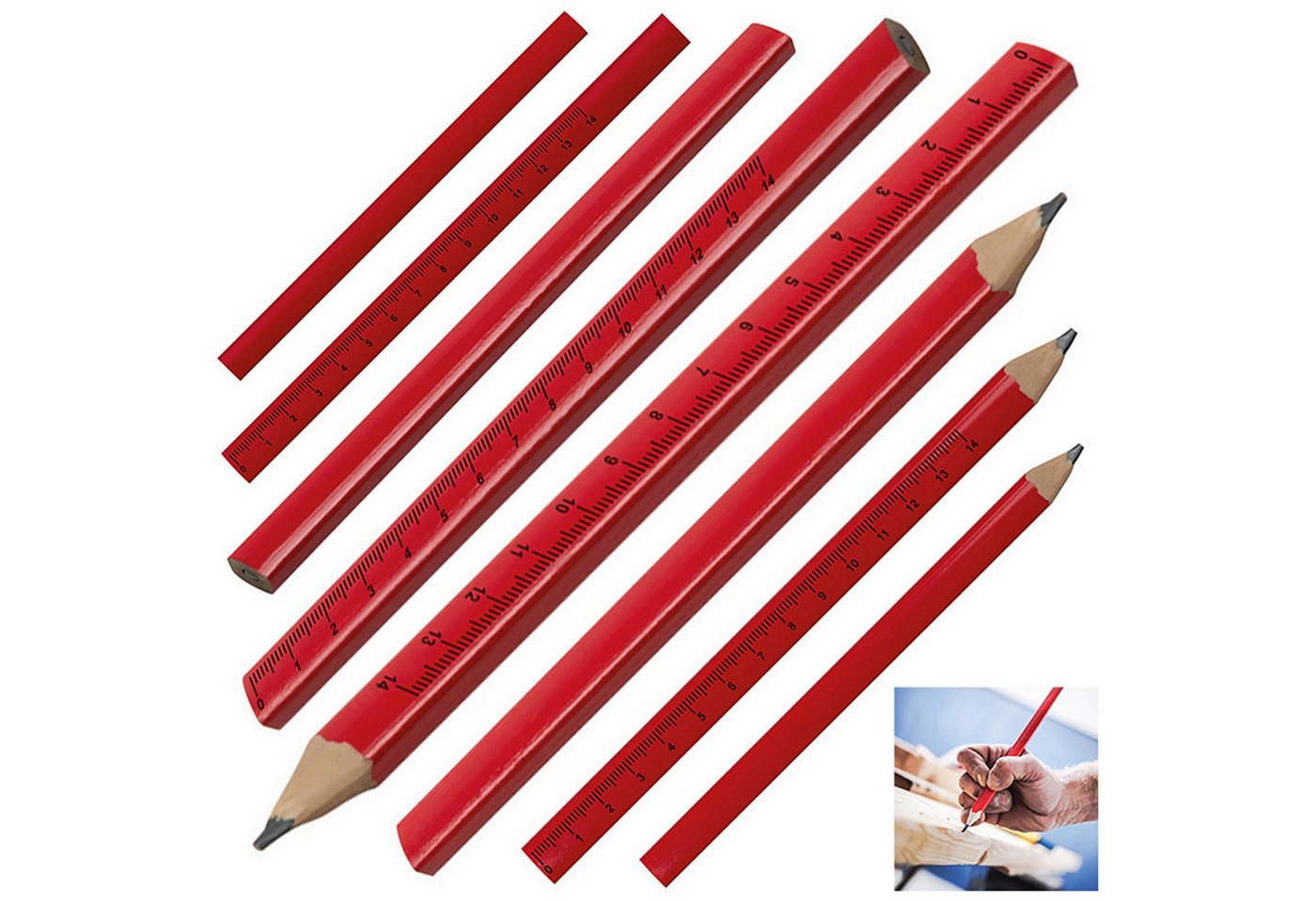 Easy Gifts Bleistift 10 Zimmermannsbleistifte / mit aufgedrucktem Lineal / 17,5cm / Farbe: