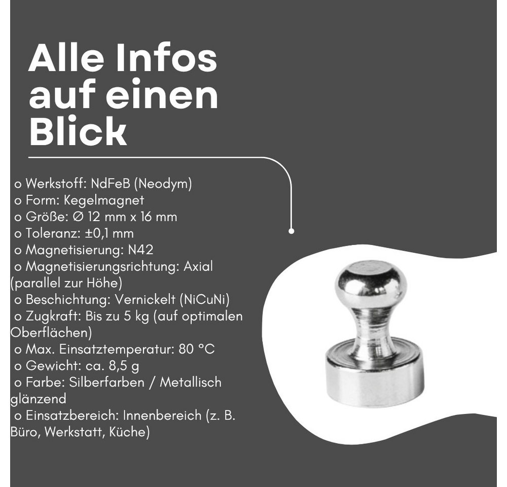 MaajeeKuto Magnet Pinnwand Magnet 12mm Neodym Magnete bis 5 KG Zugkraft Magnettafel (50-St) Bild 4