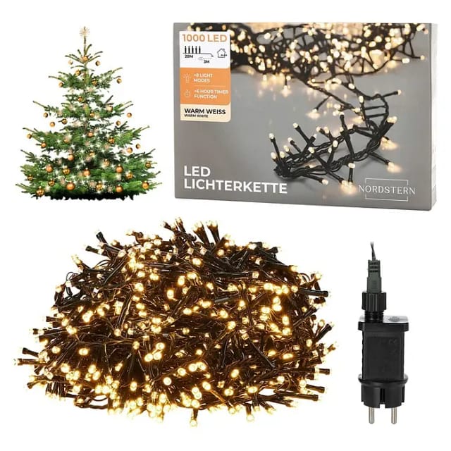 Nordstern LED-Lichterkette WarmWeiß von 24 bis 1.200 LED Weihnachtsdeko für Innen und Außen, mit Stecker 1.000 LED - 20 m für Weihnachtsbaum
