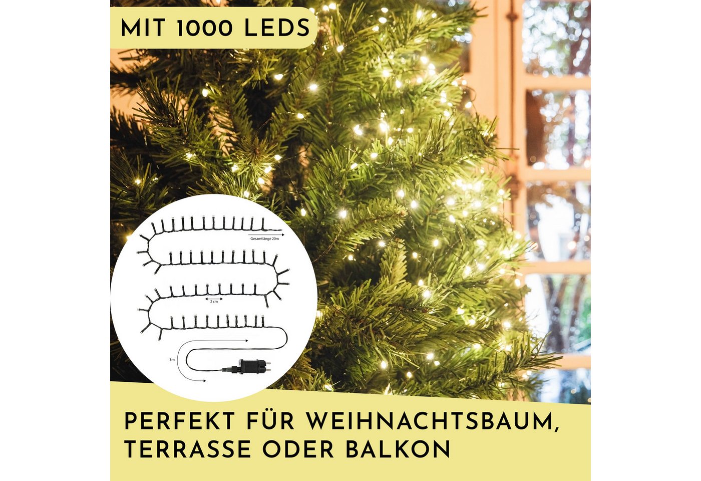 Nordstern LED-Lichterkette WarmWeiß von 24 bis 1.200 LED Weihnachtsdeko für Innen und Außen, mit Stecker 1.000 LED - 20 m für Weihnachtsbaum Bild 2