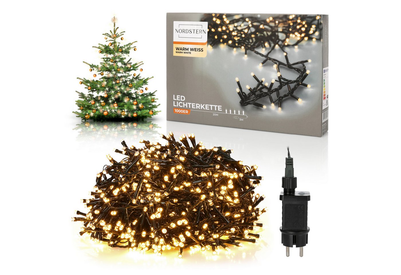 Nordstern LED-Lichterkette WarmWeiß von 24 bis 1.200 LED Weihnachtsdeko für Innen und Außen, mit Stecker 1.000 LED - 20 m für Weihnachtsbaum Bild 4