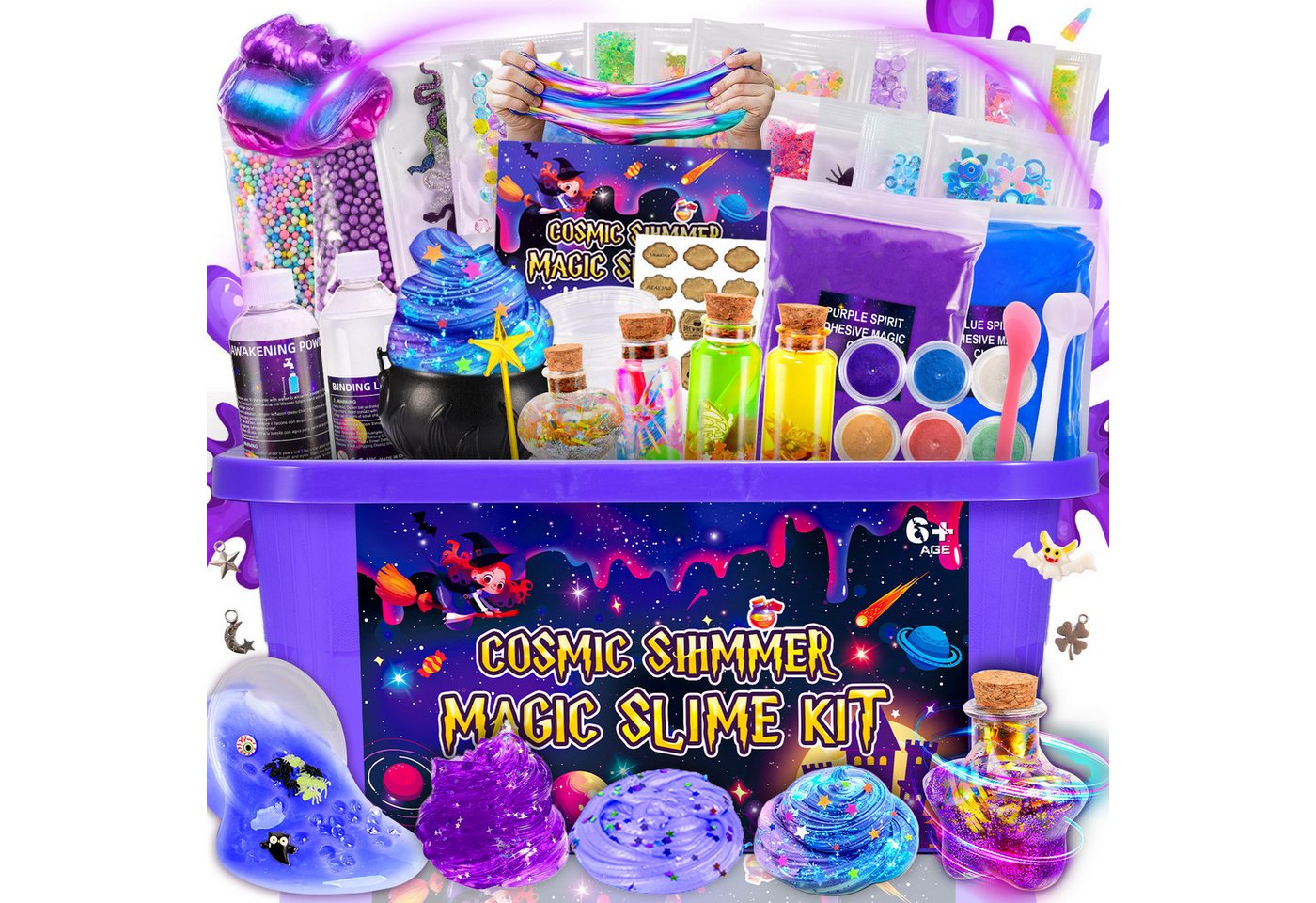 Wootoy Kreativset Experimentierkasten Schleim Bastelset Galaxy Einhorn DIY Slime Kit, (mit Glitzer Leuchteffekt Perlen und Deko, 1-tlg., Galaxy und Magic Kreativspielzeug), Fördert Kreativität Feinmotorik und spielerisches Experimentieren Bild 5