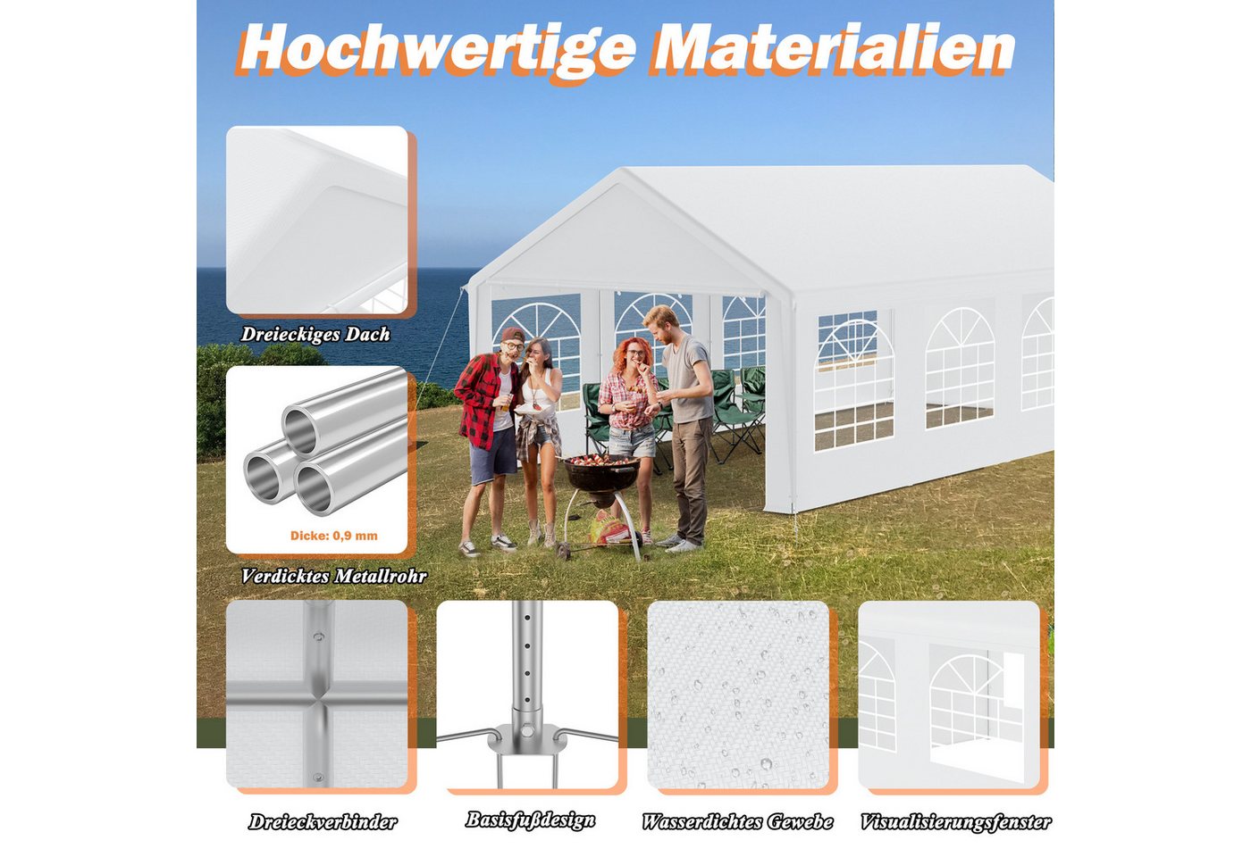 FIVMEN Pavillon 4x8m mit 6 Abnehmbare Seitenwände Gartenpavillon, Verzinktem Stahlgestänge mit Hochzeit Festival Grillparty Bild 2