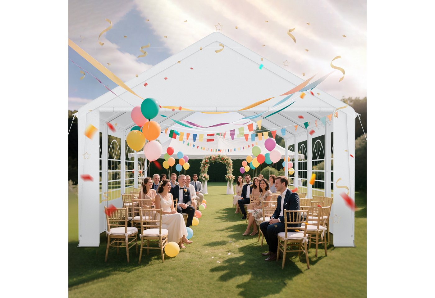 FIVMEN Pavillon 4x8m mit 6 Abnehmbare Seitenwände Gartenpavillon, Verzinktem Stahlgestänge mit Hochzeit Festival Grillparty Bild 3