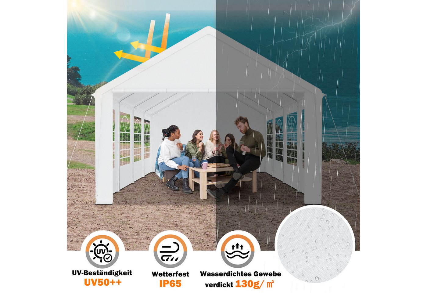 FIVMEN Pavillon 4x8m mit 6 Abnehmbare Seitenwände Gartenpavillon, Verzinktem Stahlgestänge mit Hochzeit Festival Grillparty Bild 4