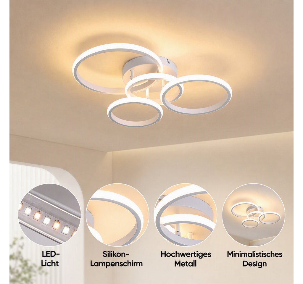 BlingBin LED Deckenleuchte Dimmbar Deckenlampe LED L48 × W44 × H10cm, 3000K/4500K/6500K, LED fest integriert, Tageslichtweiß, Modern Deckenlampe 3000-6500K für Wohnzimmer Küche Flur