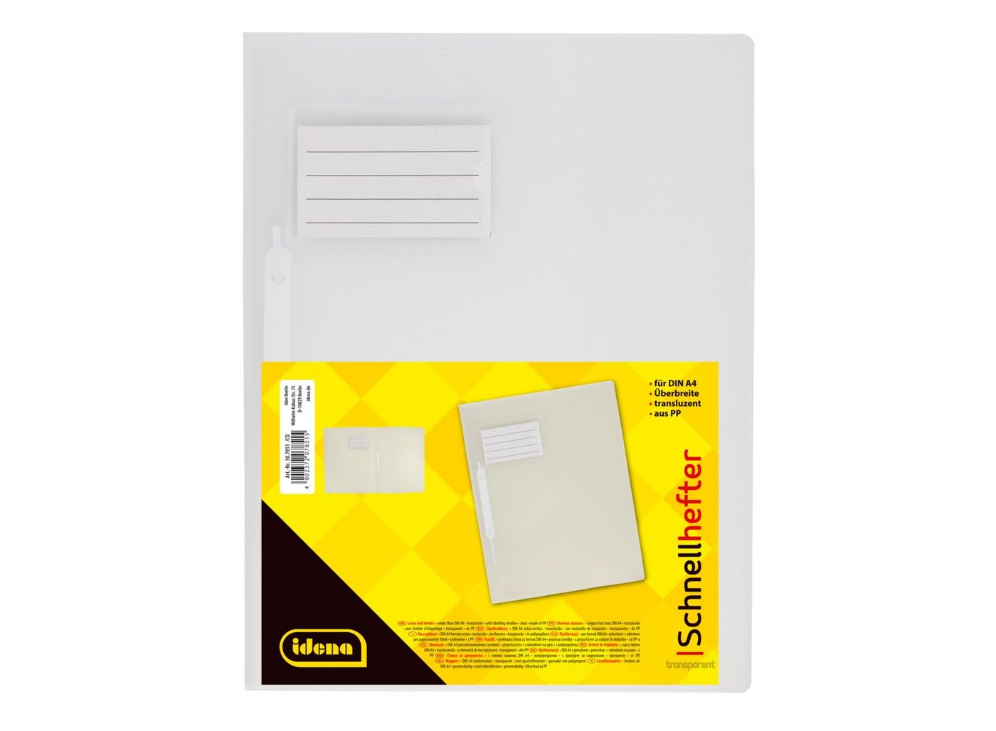 Idena Hefter Idena 307851 - Schnellhefter für DIN A4, mit Überbreite, aus Polypropy