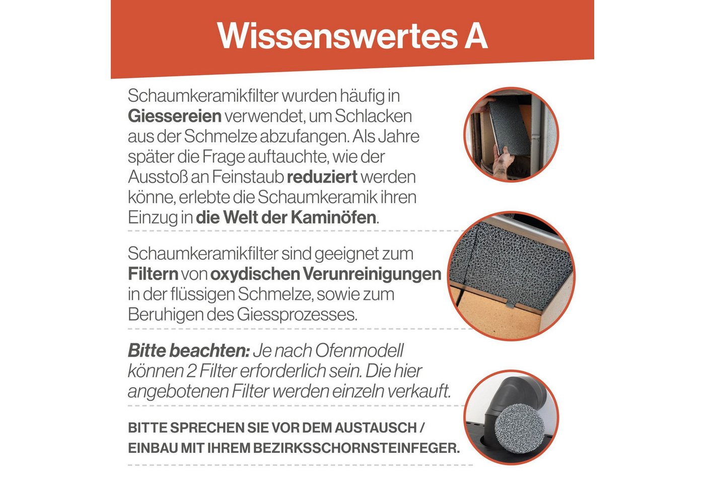 Feuerfest 123 GmbH Kaminofen-Erweiterungssegmet Feinstaub Rußfilter 205x190x25mm passend für Hark **, passend für verschiedene Hark*-Kaminofenmodelle, Reduzierung von Feinstaub durch Schaumkeramische Filter Bild 4