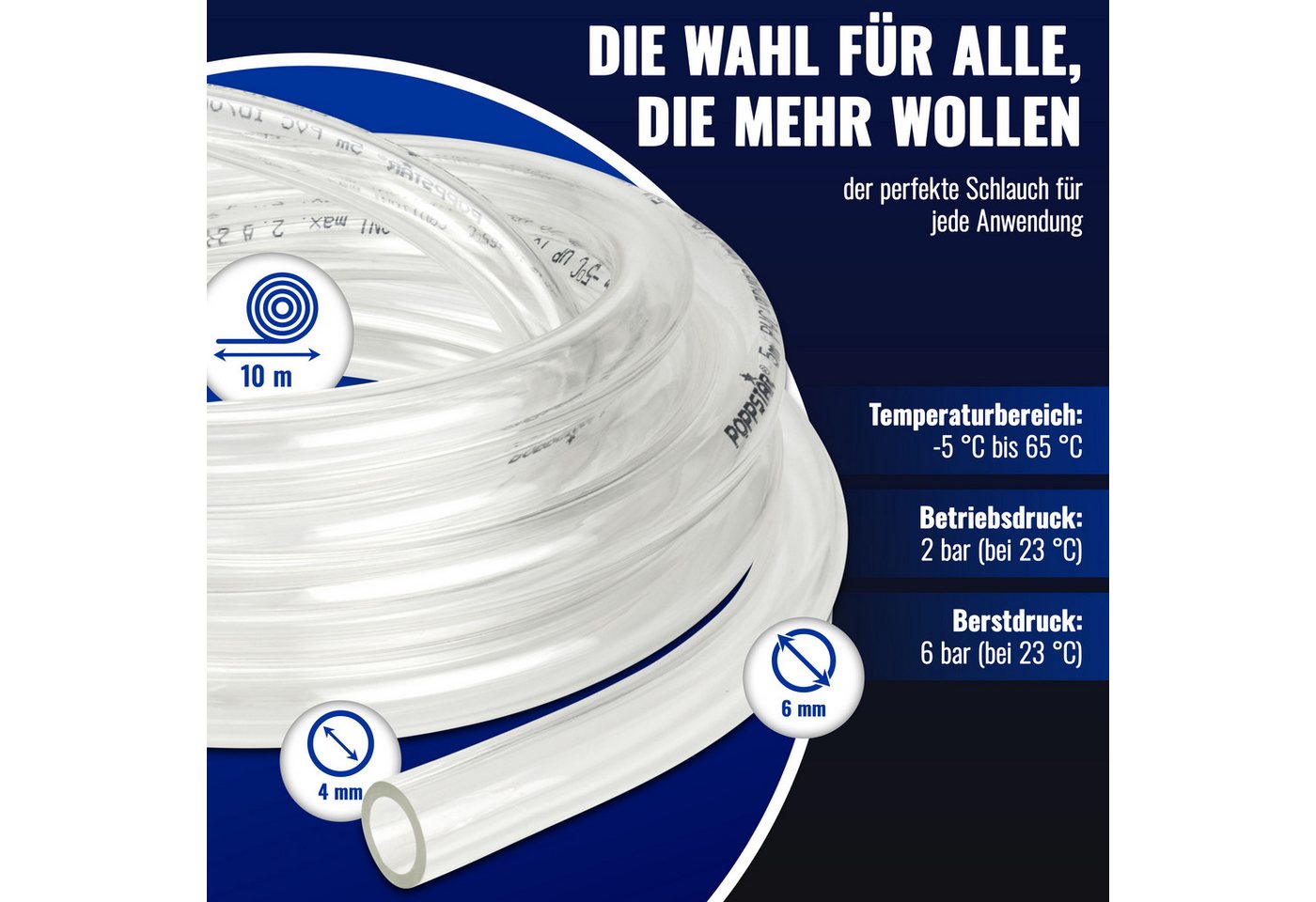 Poppstar Aquariumschlauch, 10m PVC Schlauch Transparent (ID/AD 4/6mm, max. 2 bar) Bild 4