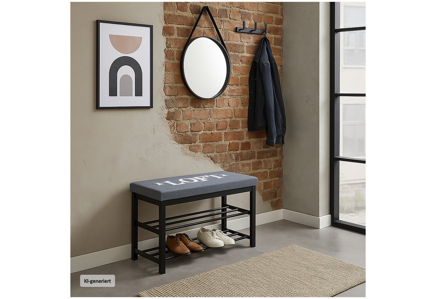 HTI-Living Schuhregal Sitzbank mit Schuhregal und Polster, Stück 1-tlg., Schuhbank Flurbank mit Aufschrift Bild 2
