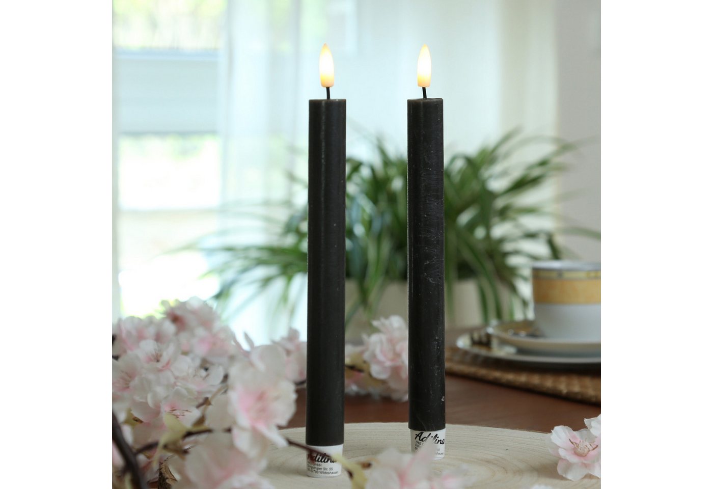 Adilina LED-Kerze LED Stabkerzen Tafelkerzen Dinner Spitzkerzen Rustik 24cm schwarz 2St, warmweiß (2100K bis 3000K) Bild 3