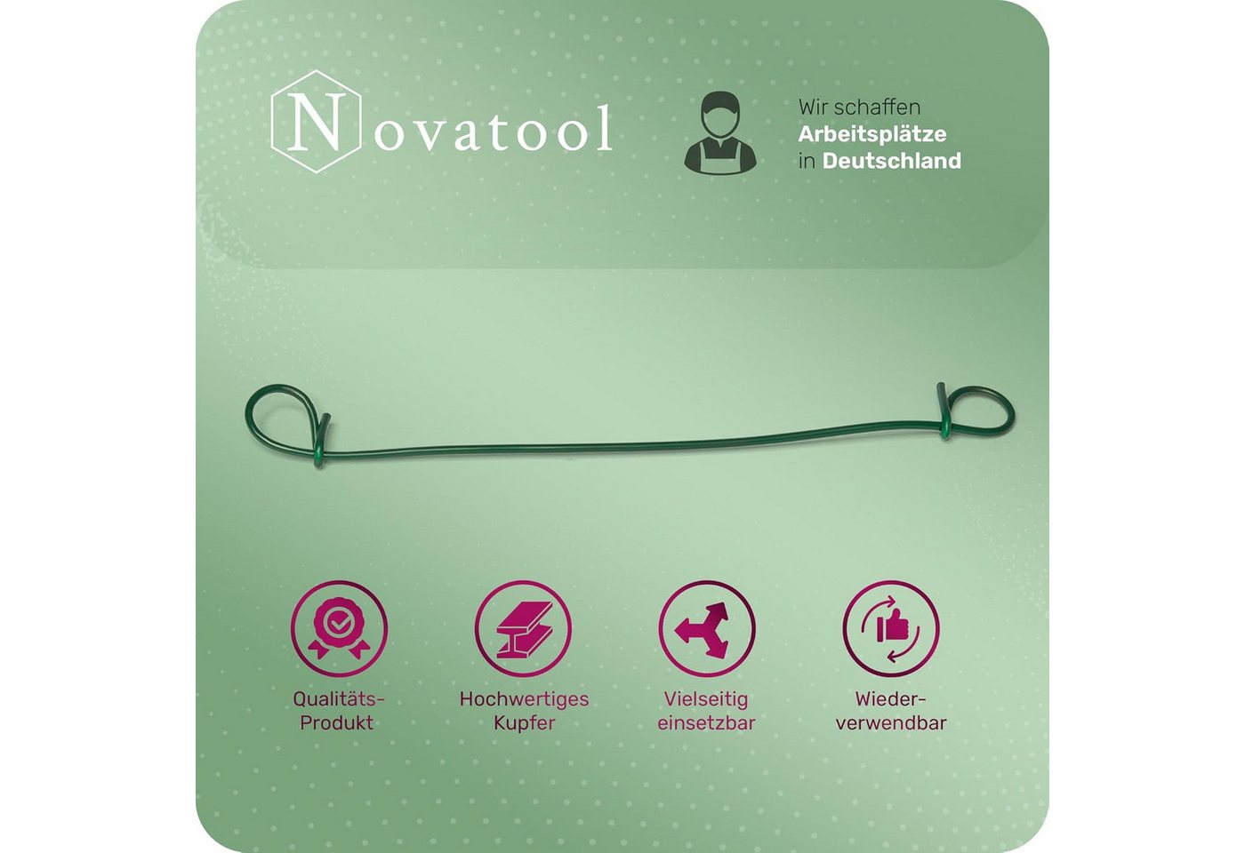 Novatool Wickeldraht 862405-001-1xStuck, 1.000 Stück Rödeldraht mit Ösen 1,4 x 120mm Bindedraht Grün ummantelt Bild 2