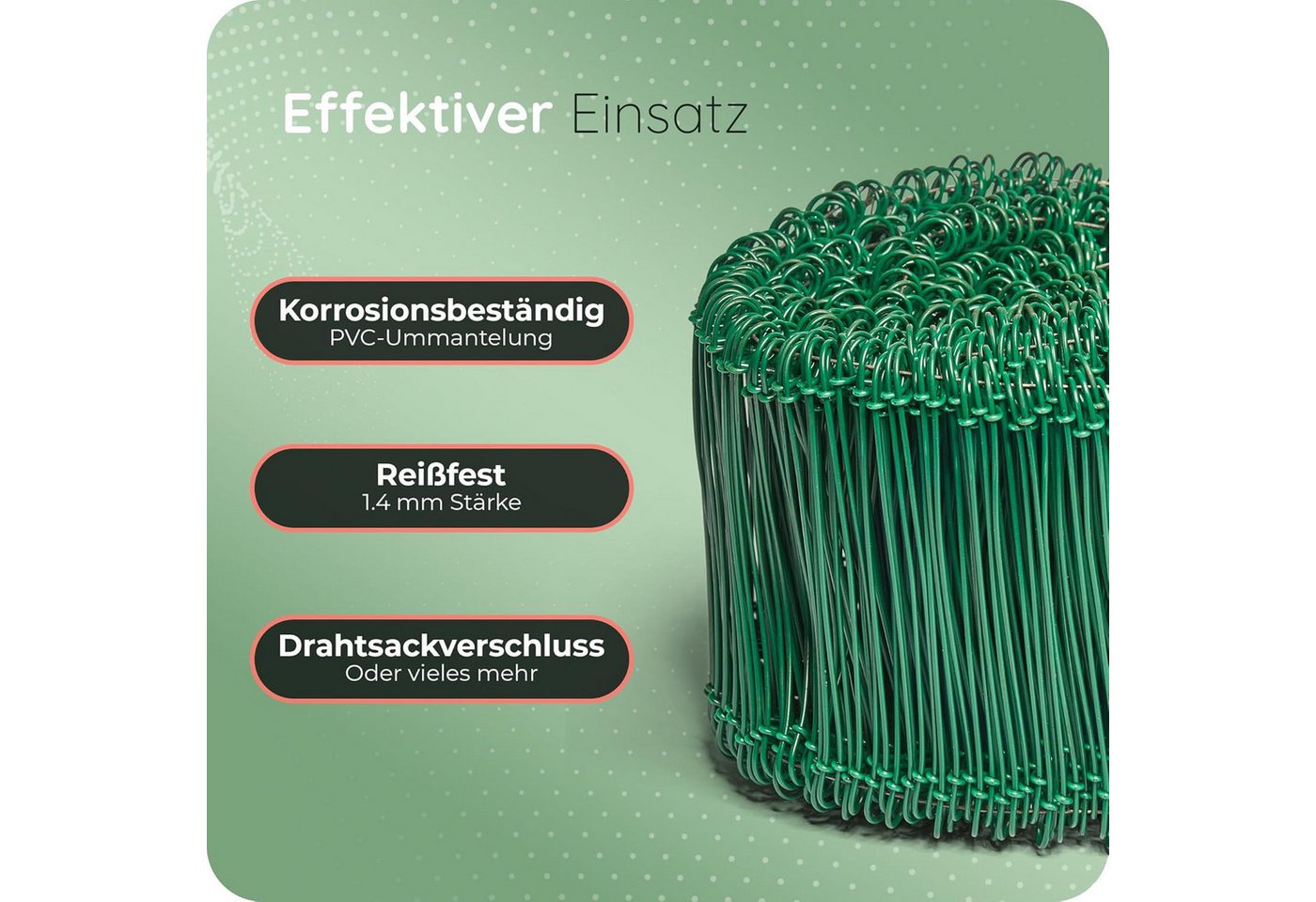 Novatool Wickeldraht 862405-001-1xStuck, 1.000 Stück Rödeldraht mit Ösen 1,4 x 120mm Bindedraht Grün ummantelt Bild 3