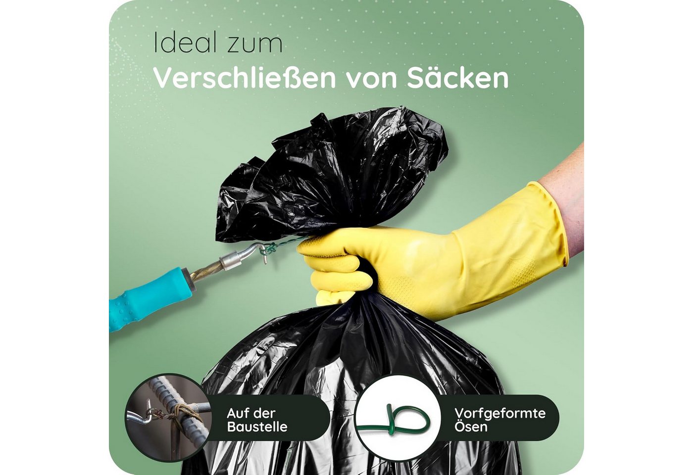 Novatool Wickeldraht 862405-001-1xStuck, 1.000 Stück Rödeldraht mit Ösen 1,4 x 120mm Bindedraht Grün ummantelt Bild 5
