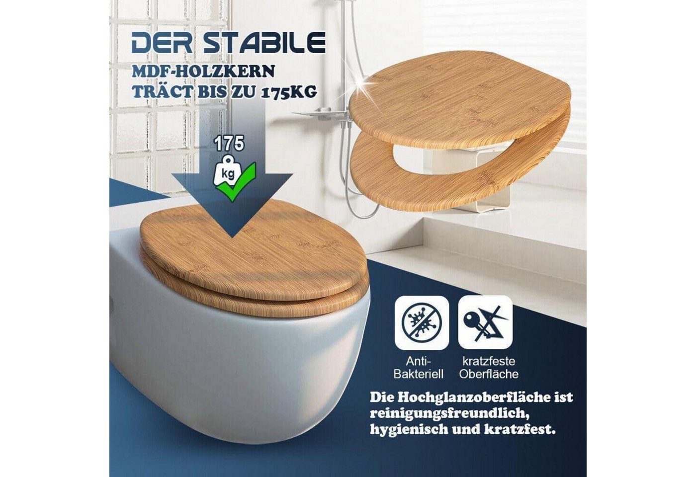 LuxusKollektion WC-Sitz WC Sitz Absenkautomatik Holz Bambus Bild 3