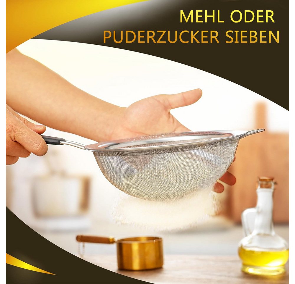 AFKSMILE Küchensieb 3 Stück Edelstahl Sieb, Küchensieb Feinmaschig mit Rutschfesten Griff Bild 2