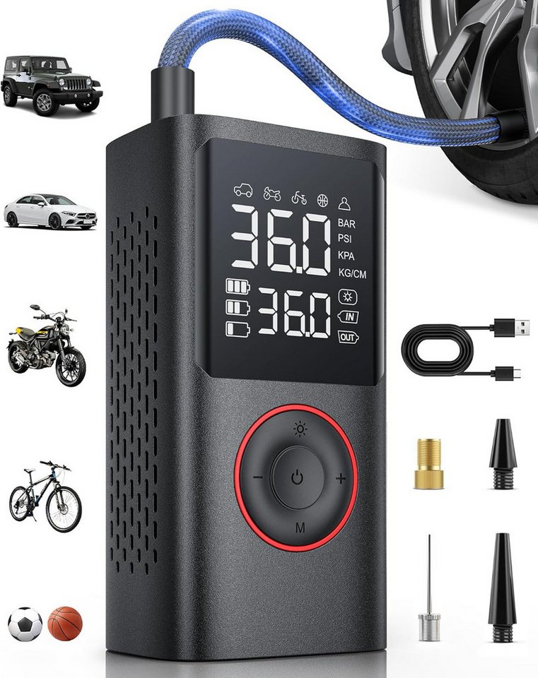 Fyrove Akku-Luftpumpe Kabelloser Elektrische Luftpumpe, Fahrradpumpe Elektrisch (150PSI Akku Kompressor Fahrradpumpe mit LED-Licht & Auto-Stopp, Wiederaufladbare Reifenpumpe für E-Bike, Auto, Motorrad, Bälle) Bild 3