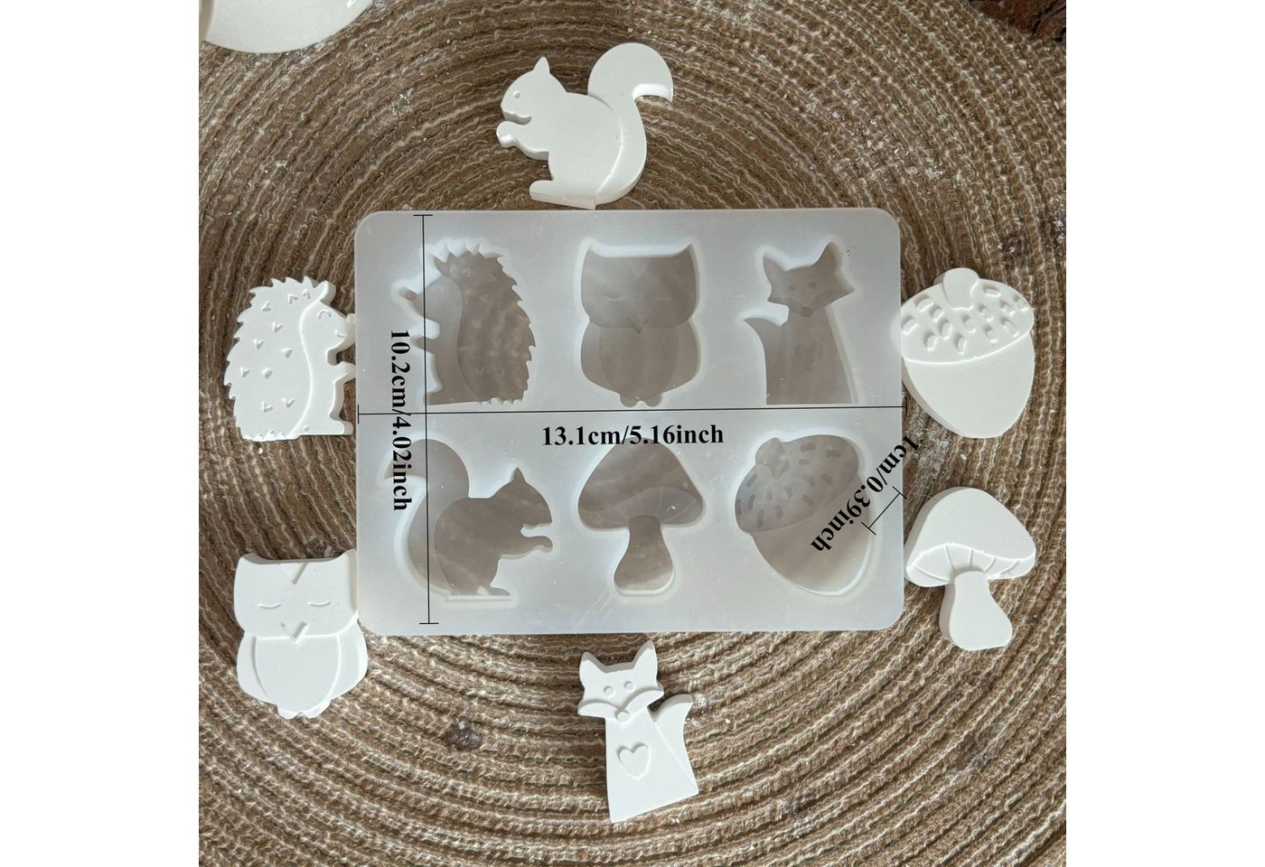 FOUORTUNATE-BEE Backform 6er Silikonformen Set Herbst mit Igel, Eichhörnchen und Pilzmotiv, Silikon Gießformen für Herbstdeko, Gips, Harz und DIY Kerzenprojekte