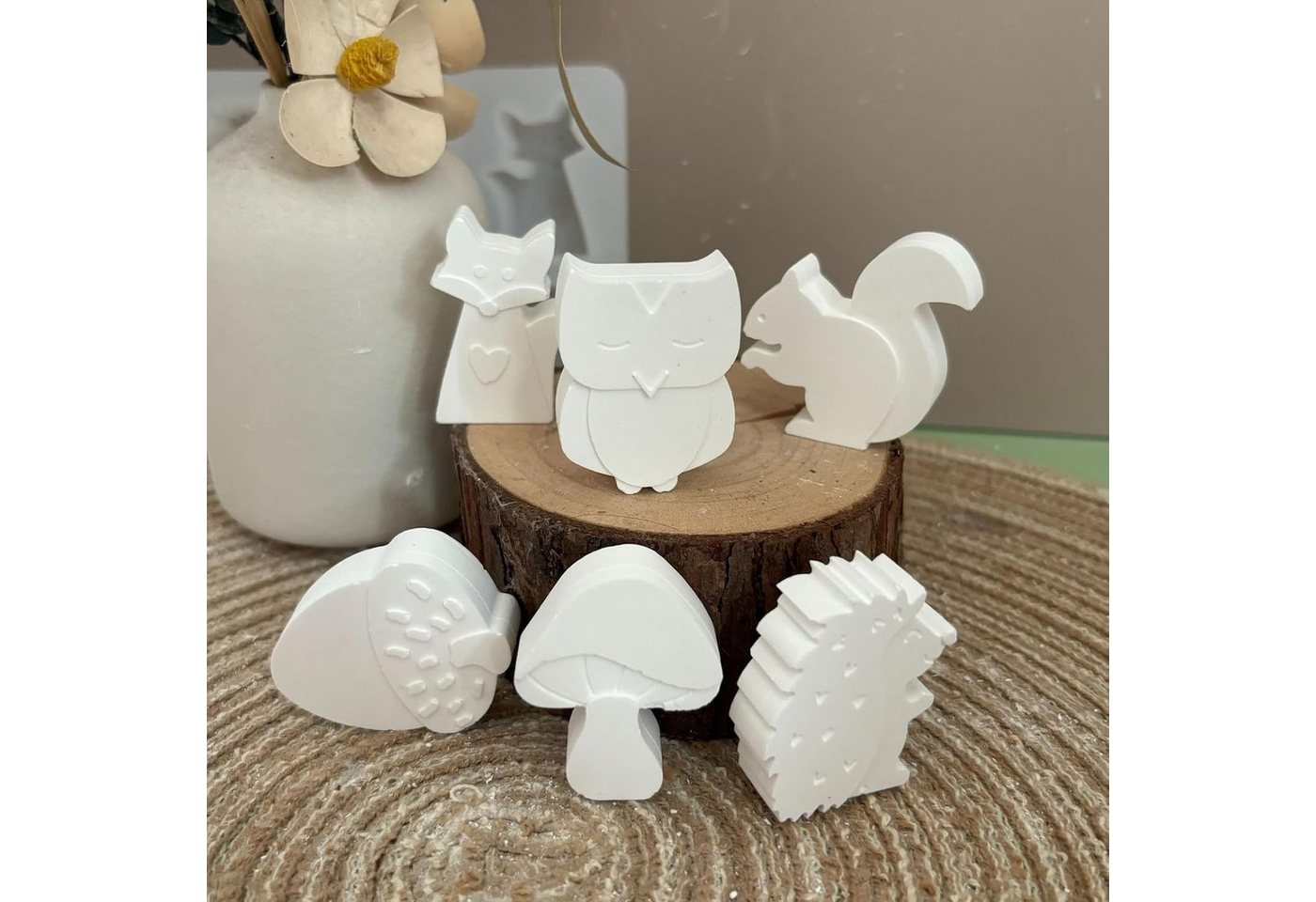 FOUORTUNATE-BEE Backform 6er Silikonformen Set Herbst mit Igel, Eichhörnchen und Pilzmotiv, Silikon Gießformen für Herbstdeko, Gips, Harz und DIY Kerzenprojekte Bild 2