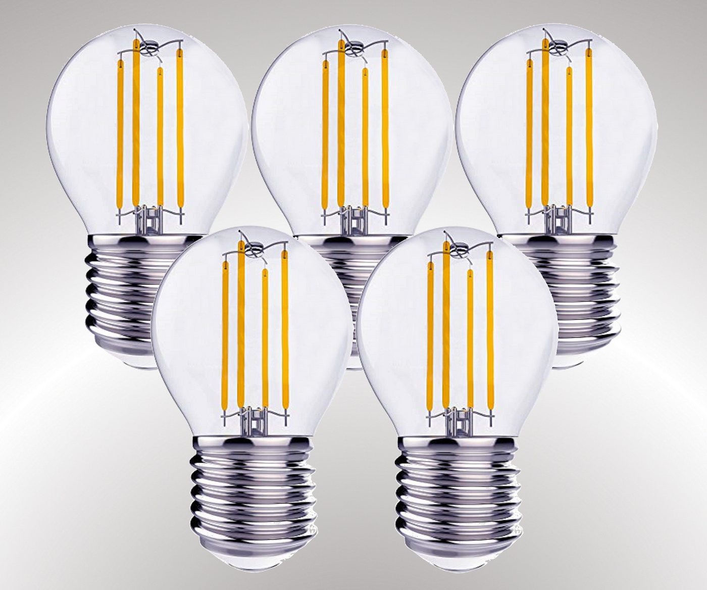 TRANGO LED-Leuchtmittel, 5er Pack E27004-5 LED Filament Birne 4 Watt 350 Lumen - 2700K warmweiß - Ersatz für 40W Glühlampe - Glühbirne - Lampe in Tropfen Form mit E27 Fassung Abstrahlwinkel 360°, 5 St.