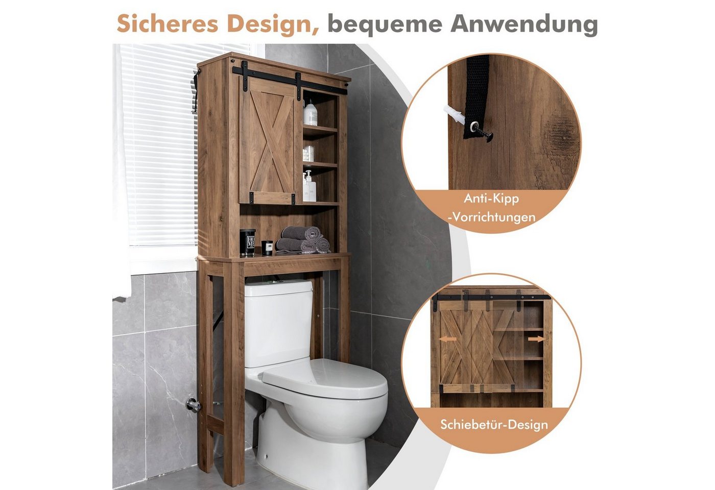 COSTWAY Waschmaschinenumbauschrank aus Holz,mit verstellbaren Regal