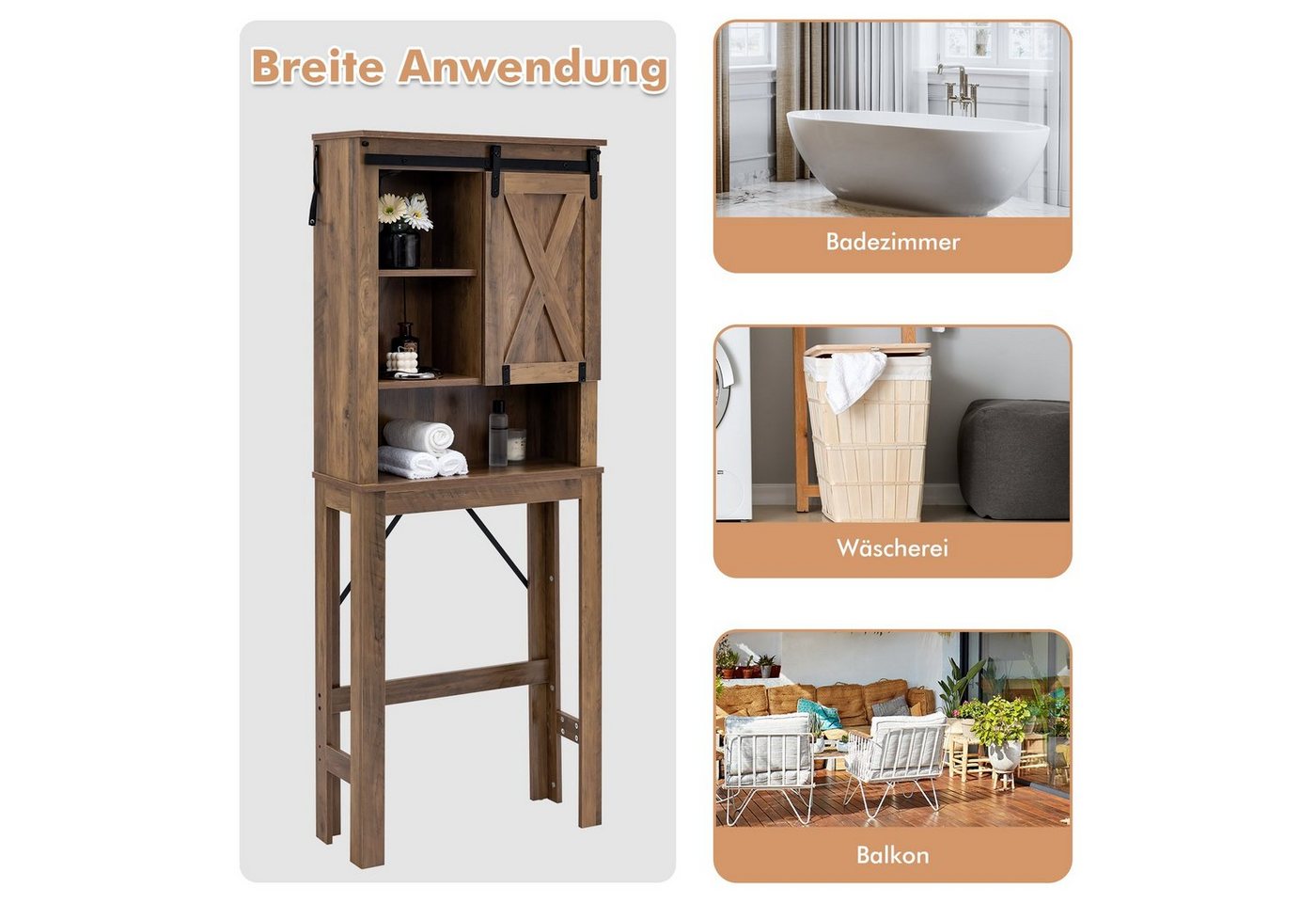 COSTWAY Waschmaschinenumbauschrank aus Holz,mit verstellbaren Regal Bild 3