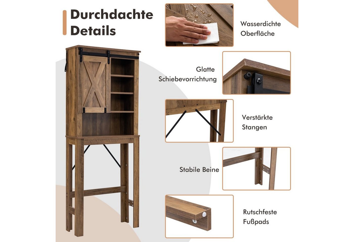 COSTWAY Waschmaschinenumbauschrank aus Holz,mit verstellbaren Regal Bild 5