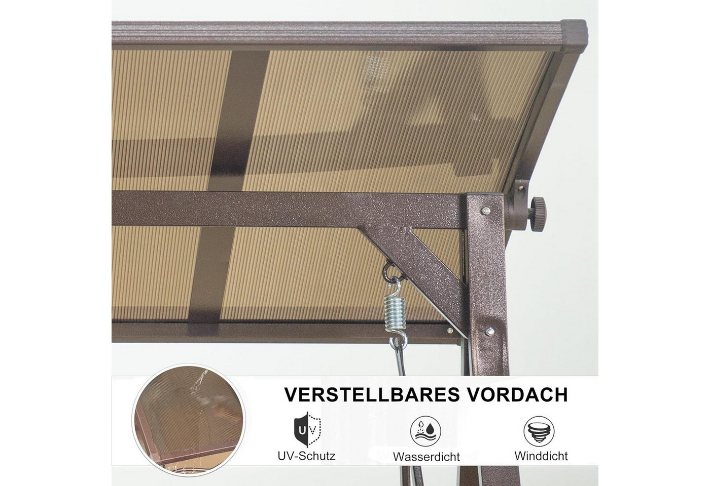 PURPLE LEAF Hollywoodschaukel Gartenschaukel mit Verstellbares Sonnendach Schaukel, 3-Sitzer, mit PVC Hardtop, Verstellbares Sonnendach, Robust & Wetterfest