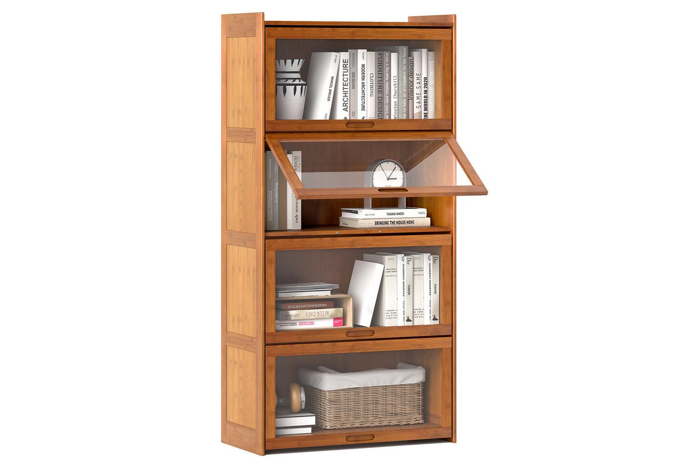 KOMFOTTEU Bücherregal, Vitrinenschrank aus Bambus, mit Türen Bild 2