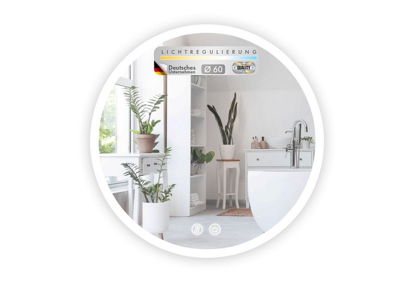 Floordirekt Badspiegel Liora, rundum LED Beleuchtung, Antibeschlag & 3 wählbare Lichtfarben (2 Touch-Schalter, 1-St., 60cm Duchmesser), Stufenlos dimmbare Helligkeit in Warm-, Neutral- & Kaltweiß Bild 2