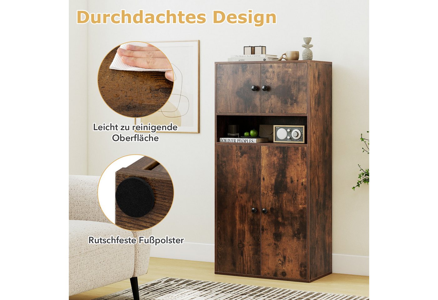 COSTWAY Bücherregal, Freistehender Vitrinenschrank mit 2 Anti-Kipp-Sicherungen Bild 3