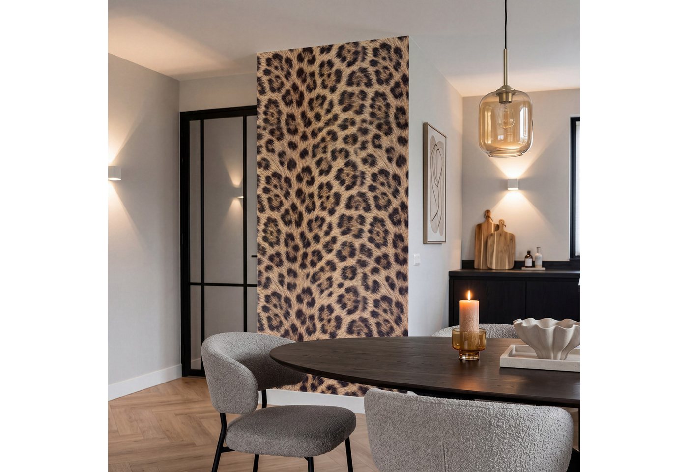 OnlyWow Fototapete Leopard - Mantel - Klassisch - Braun, Matt, bedruckt, Wandtapete, Schlafzimmer, Wanddekoration 100x220cm Bild 2