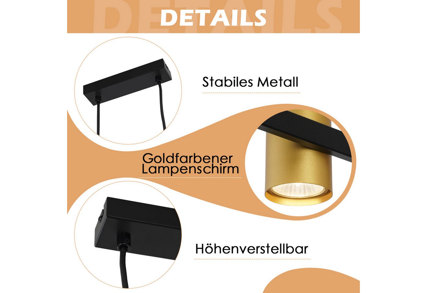 Nettlife Pendelleuchte 6 Flammig Esstisch Hängelampe Schwarz Gold GU10 Metall Industrial, ohne Leuchtmittel, für Wohnzimmer Esszimmer Bild 2