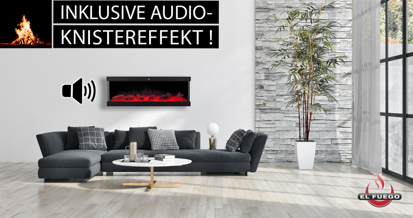 El Fuego Elektrokamin El Fuego® „Nizza“ 3D Wandkamin, 107 cm, Wandintegration (inkl. Montage-Set)